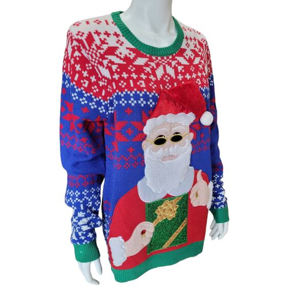 Holiday Time Womens Ugly Christmas Sweater Sz Large Santa XMas Holiday Fair Isle - Picture 6 of 6